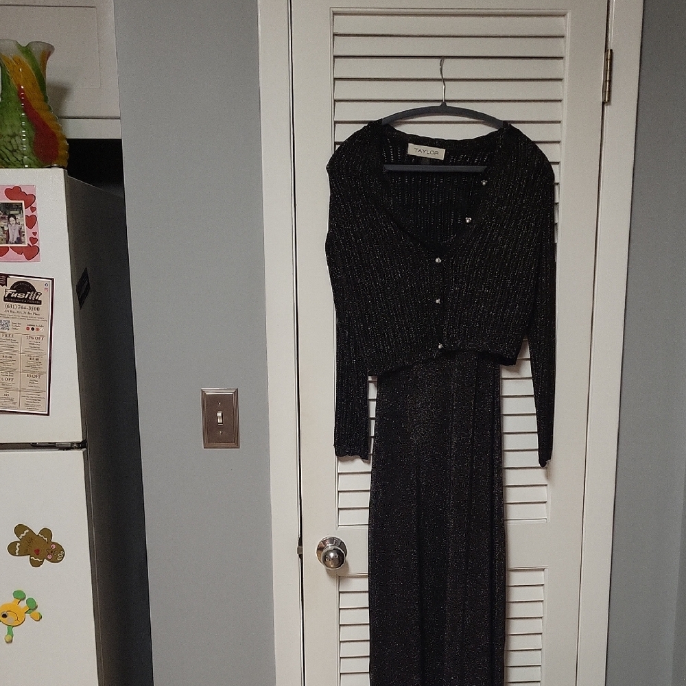 Black Shimmery Cardigan and Dress Set, One Piecw